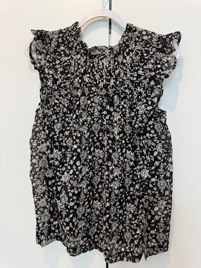 beachlunchlounge Black and Ivory Floral Print Blouse